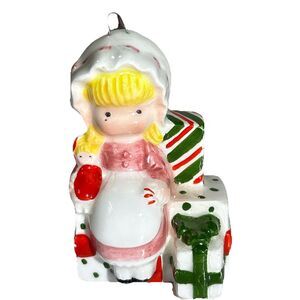 Vintage 1970s Joan‎ Walsh Anglund Girl w/ Gifts Ceramic Christmas Ornament Japan